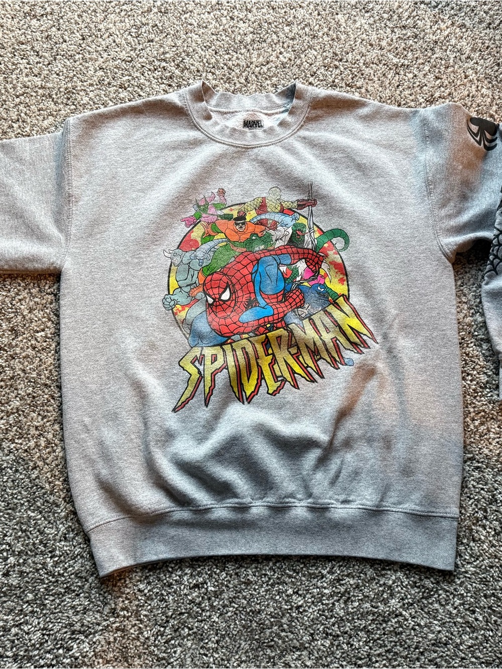 Marvel Spider-Man Crewneck Sweatshirt - Gray with Multicolor Graphic